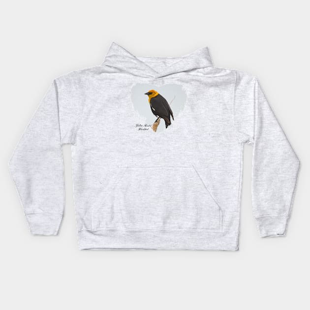 Yellow Headed Blackbird Kids Hoodie by Whisperingpeaks